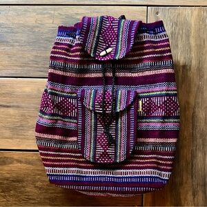 Handwoven Burgundy Striped Boho Backpack